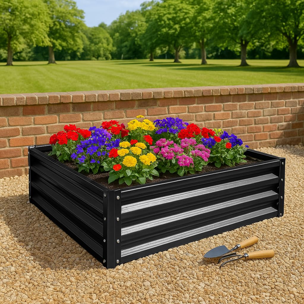 Harbour Housewares 2X Anthracite 120cm x 120cm Carrée Acier Galvanisé Lits de Jardin Surélevés - Grand Extérieur Légume Grandir Planteur Creux Boîte