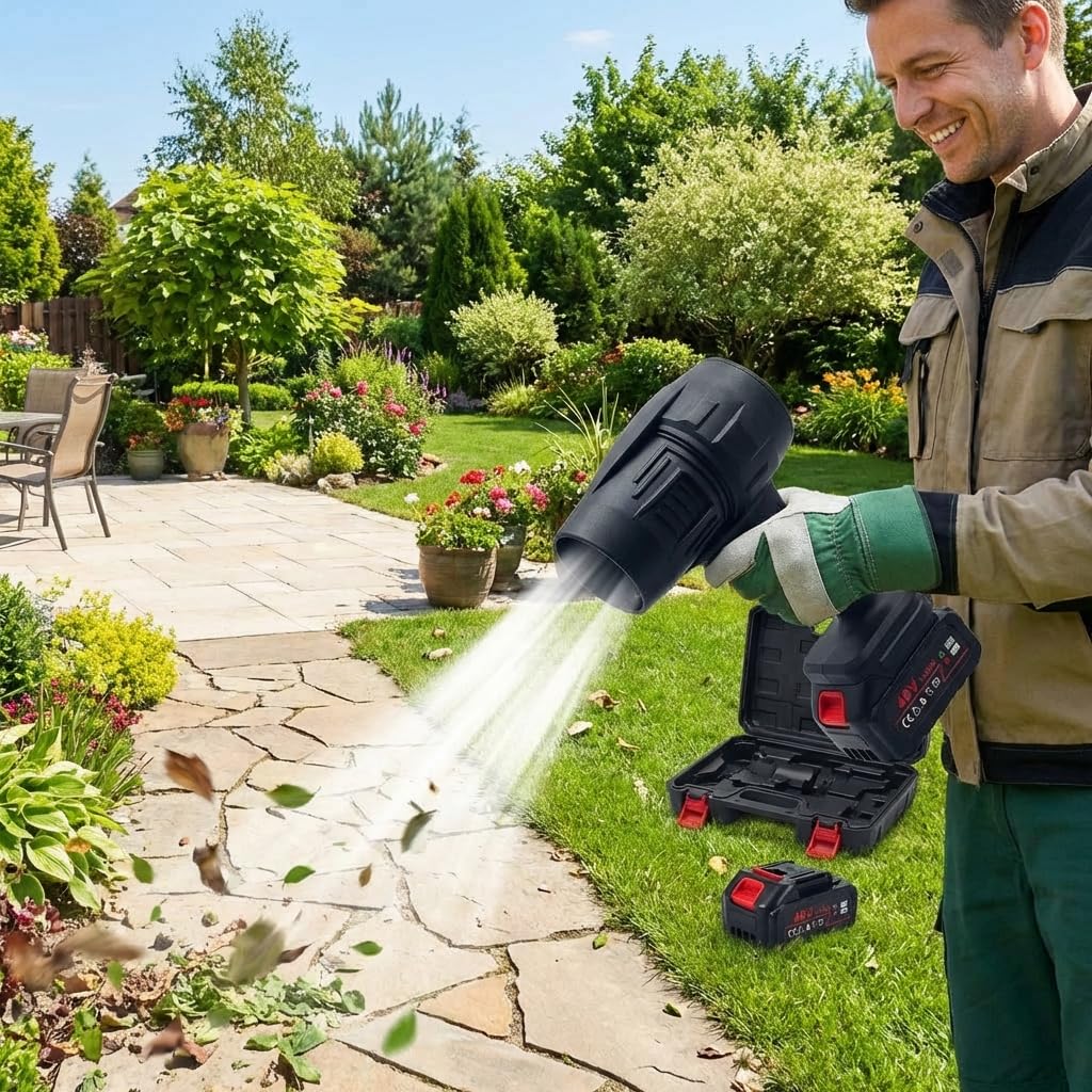 MAKA Soffiatore a Batteria Professionale 1050W, Soffiatore Foglie con Doppia Batteria 48V, Motore Jet Super Potente per Giardino e Terrazze, Design Leggero con Valigetta e Velocità Regolabile (A)