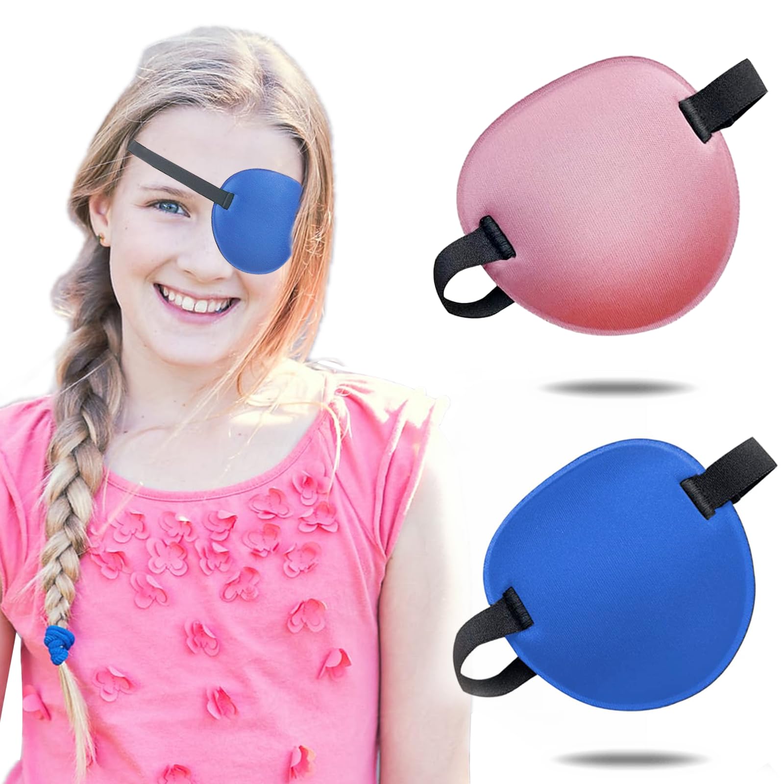 2PCS Eye Patch, Medical Eye Patches for Kids and Adults, Soft Amblyopia Lazy Eye Patches for Left or Right Eyes (Blue, Pink)