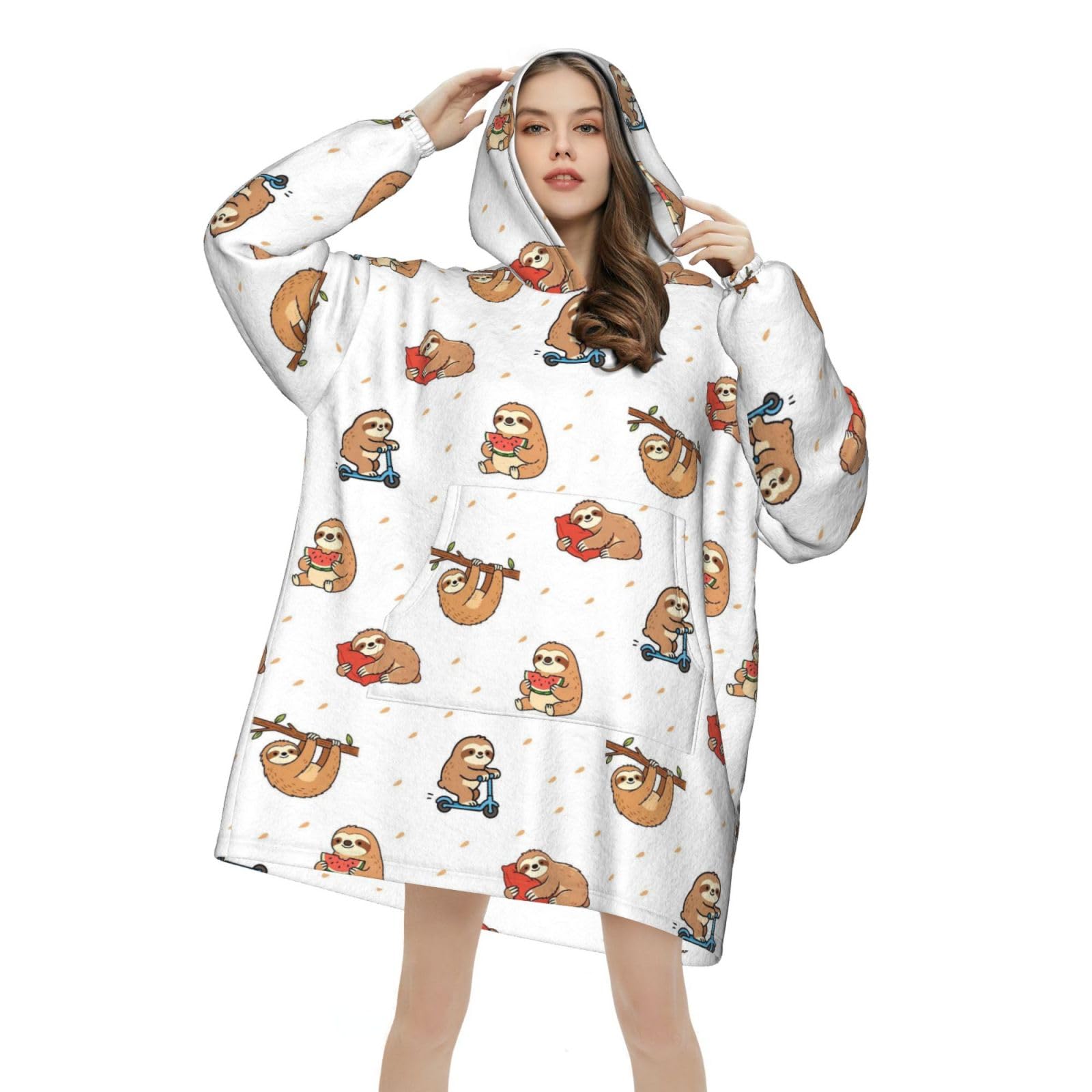 Sloth Gifts Wearable Blanket Oversized Cute Blankets Cozy Hoodie For Adults Sweatshirt Sweater Throw With Pocket — image 1