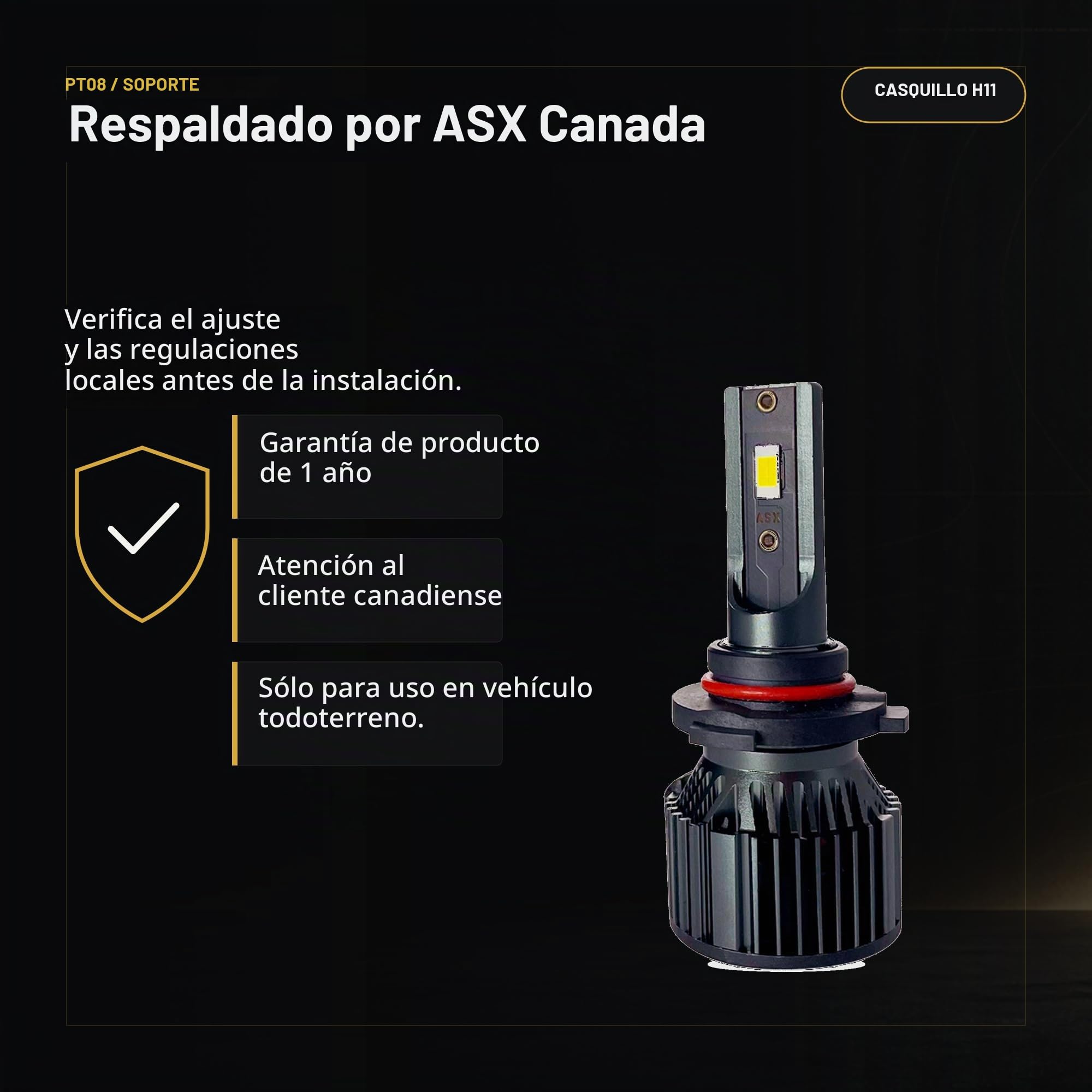 ASX Iluminación Ultra LED Off Road, 23W, 1725 Lúmenes Reales, Lámpara de Faros Delanteros 12-70V. Bombillas LED Luz Blanca 6000K Chip CSP, Conversión Faros Led, IP68, Pack 2 (H11)