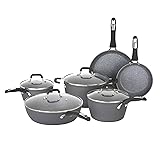 Bialetti Impact 10-Piece Textured Aluminum Cookware Set with Pots, Pans, and Dutch Oven, Nonstick Pots and Pans Set for Kitchen, Gray Impact 10 Piece Set
