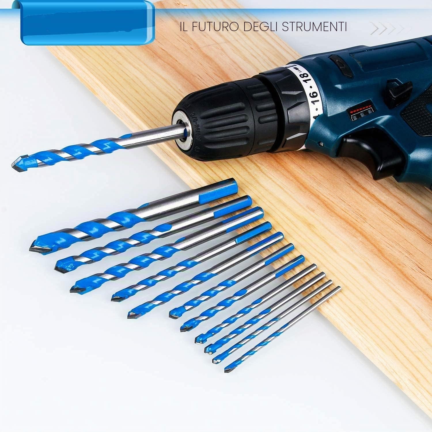 LATERN 10 pezzi Set di punte da trapano in Metallo duro di professionali per Muratura, Mattoni, Piastrelle, Legno, Plastica, Lamiere Metalliche (6, 8, 10, 12 mm)