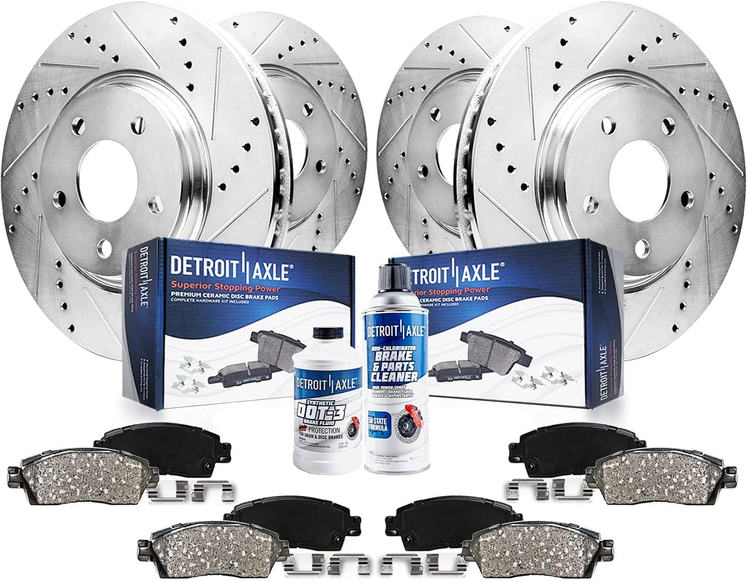 Detroit Axle - Brake Kit for Dodge Durango Jeep Grand Cherokee, Drilled Slotted Disc Brake Rotors Ceramic Brakes Pads Replacement: 13.78" inch Front Rotor and 12.99" inch Rear Rotor