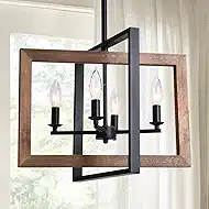 Lingkai Farmhouse Chandelier Rustic Kitchen Island Light Fixture, Industrial Pendant Lighting Fixtures Wood and Metal for Dining Room Pool Table
