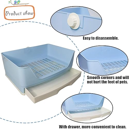 Miniatura 3 de kathson Caja de arena grande para conejo con cajón, inodoro para mascotas, entrenador de orinal para esquina con tapete de césped para conejillos de