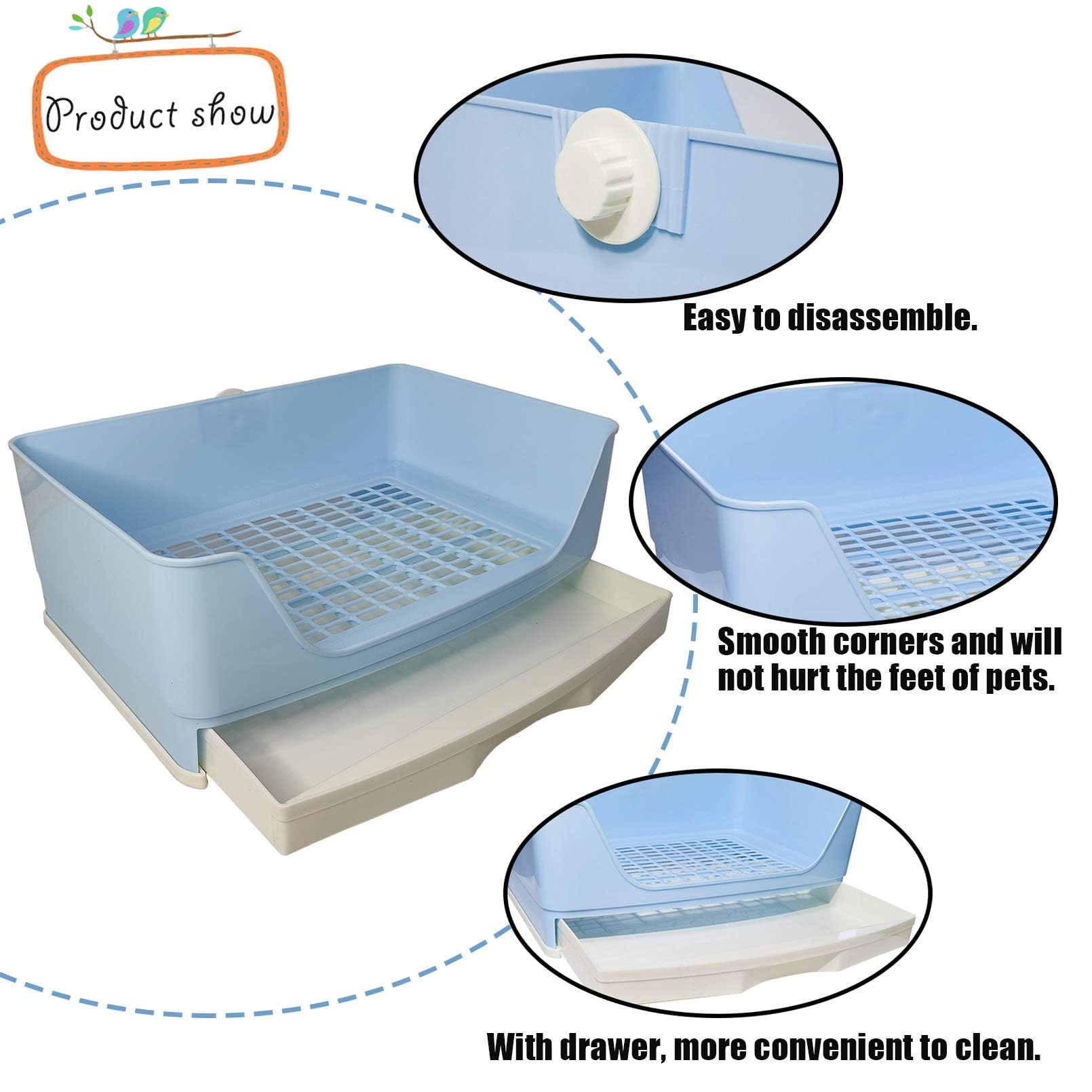 Kathson Large Rabbit Litter Box With Drawer - Corner Toilet With Grass Mat For Guinea Pigs, Chinchillas, Hamsters