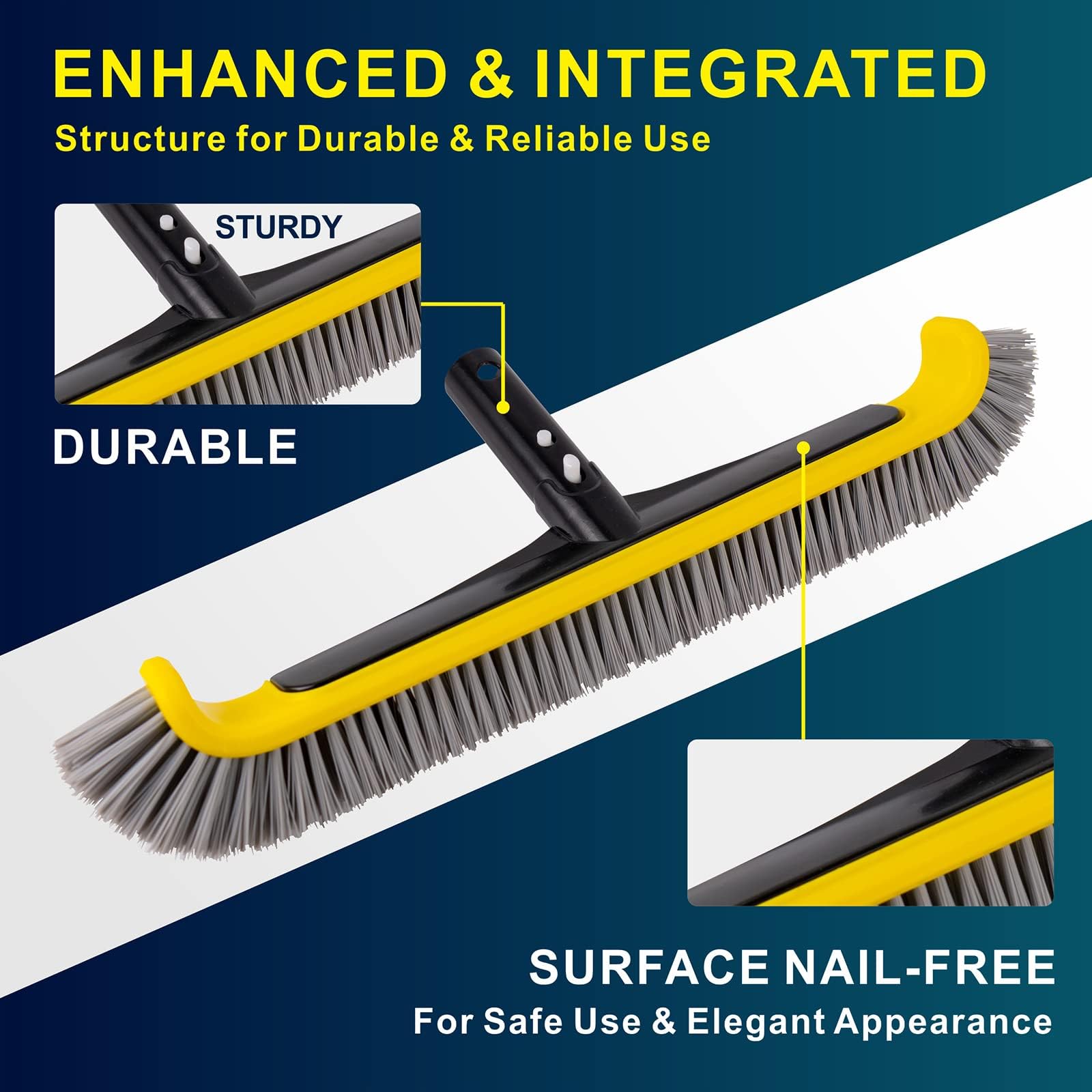 POOLAZA Brosse pour piscine avec manche en aluminium, tête robuste, brosse en nylon nettoyage parois marches angles