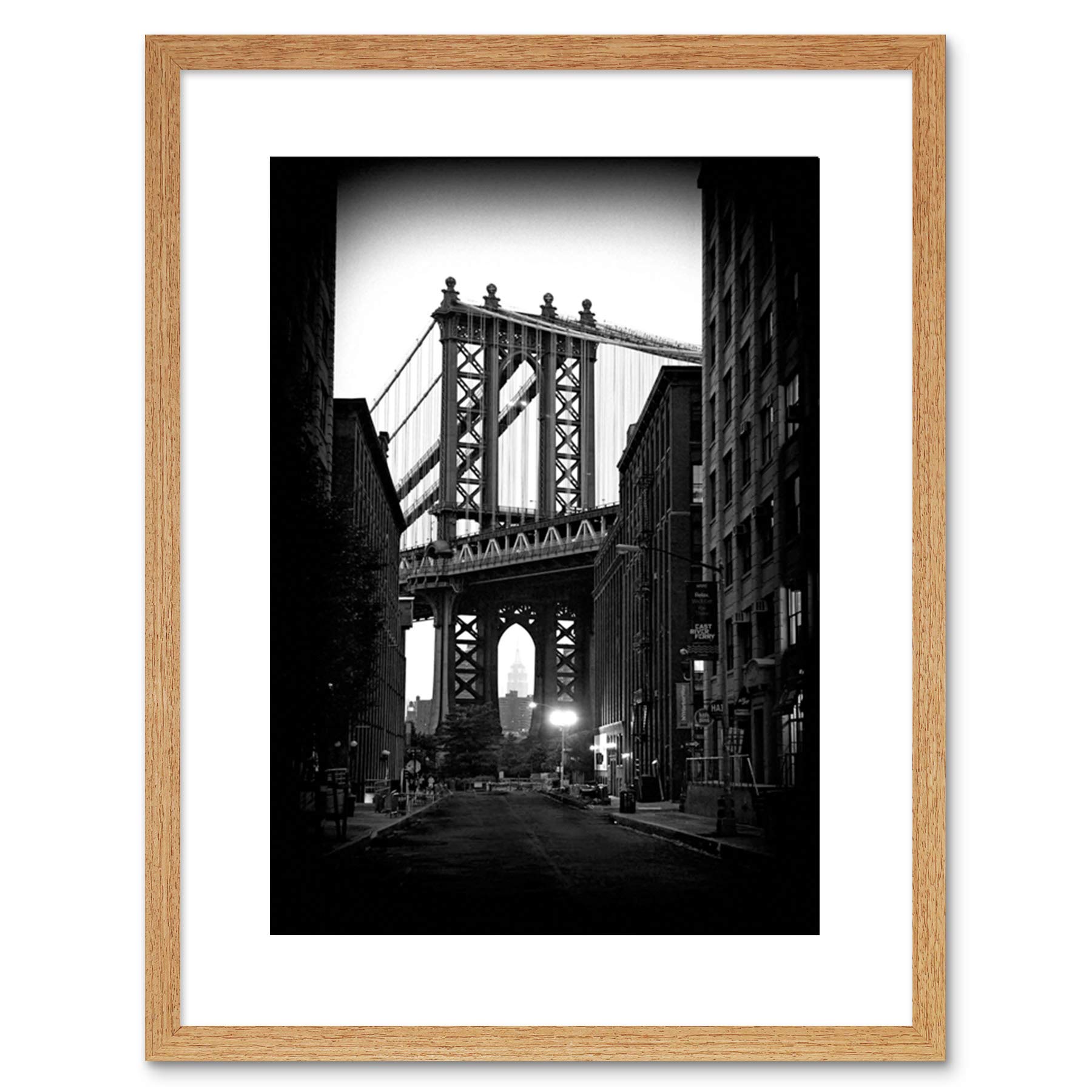 Wee Blue Coo 9x7 '' BROOKLYN BRIDGE BLACK WHITE ARCHITECTURE PHOTO FRAMED ART PRINT F97X215