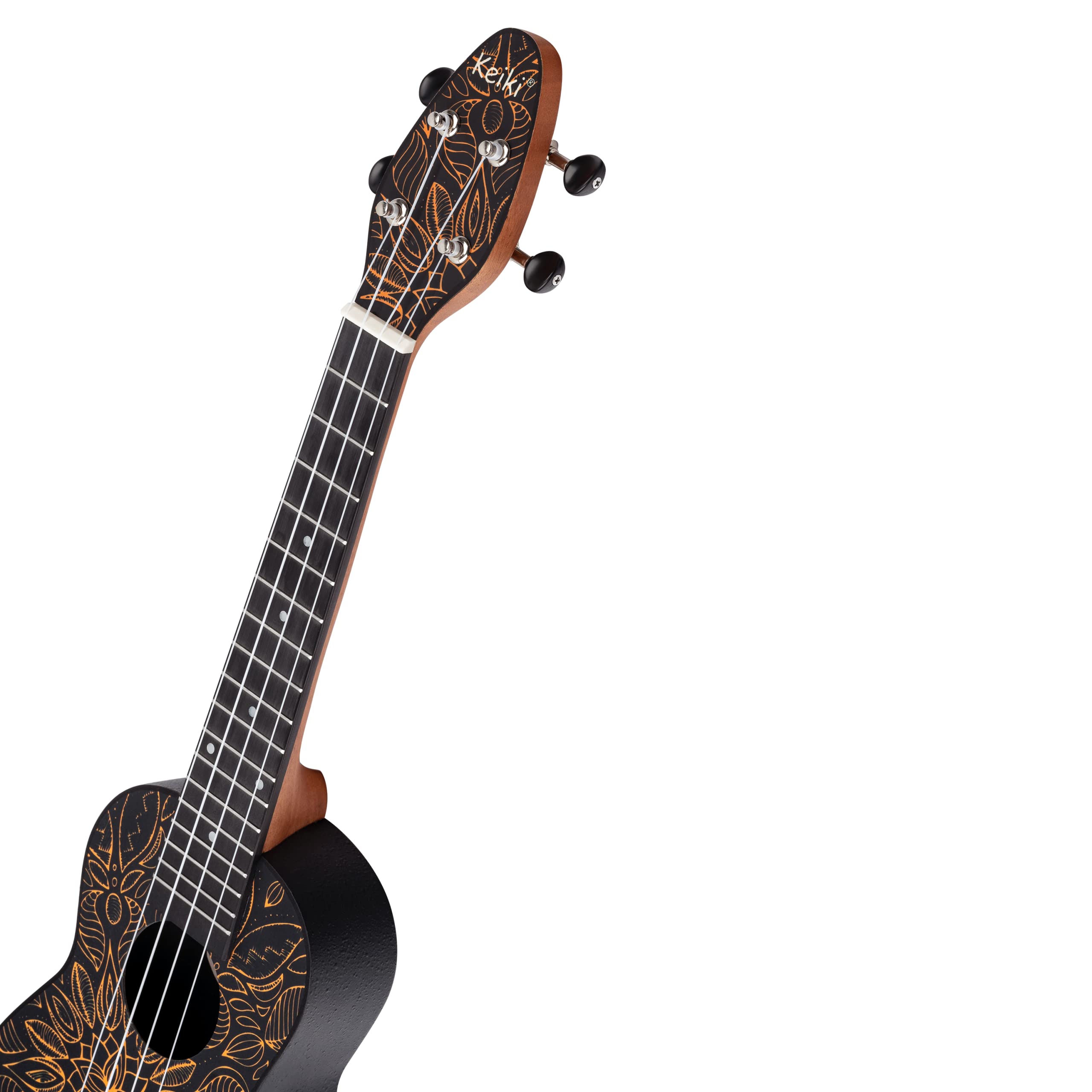 Ortega Guitars Ukulélé Soprano Super Scale Acoustique – Série Keiki K2 – Accessoires Inclus – Agathis / ABS, Kaléidoscope Orange (K2SS-OKC)