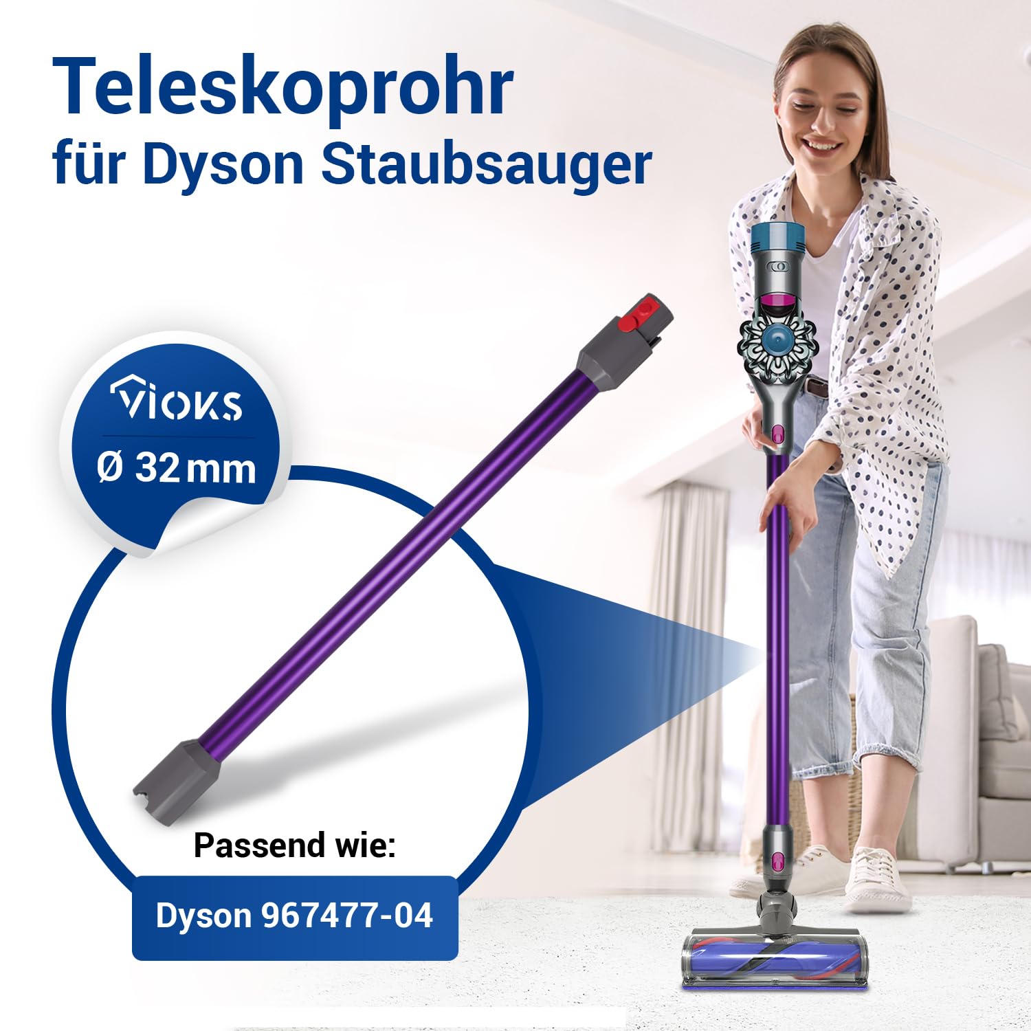 VIOKS Tubo de aspiradora de repuesto para tubo Dysоn 967477-04 para V7, V8, V10, V11, SV10, SV11, SV11, SV12 - Dysоn Aspiradora Tubo de Extensión