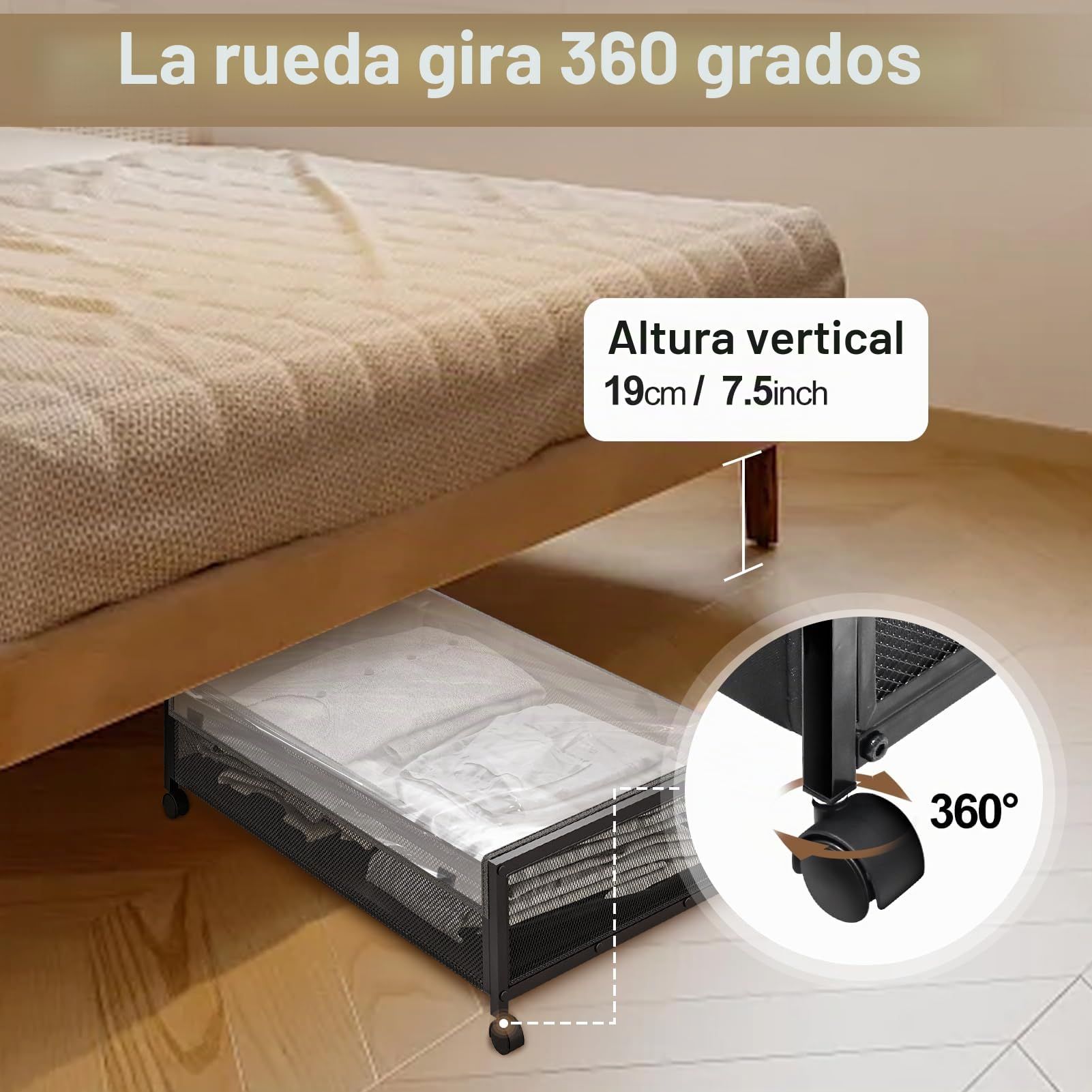 SPECILITE Caja Bajo Cama con Ruedas 2 Piezas, Metálico Almacenaje Bajo Cama, Cajas Almacenaje Ropa con Ruedas y Tapa, Zapatos, Juguetes y Mantas
