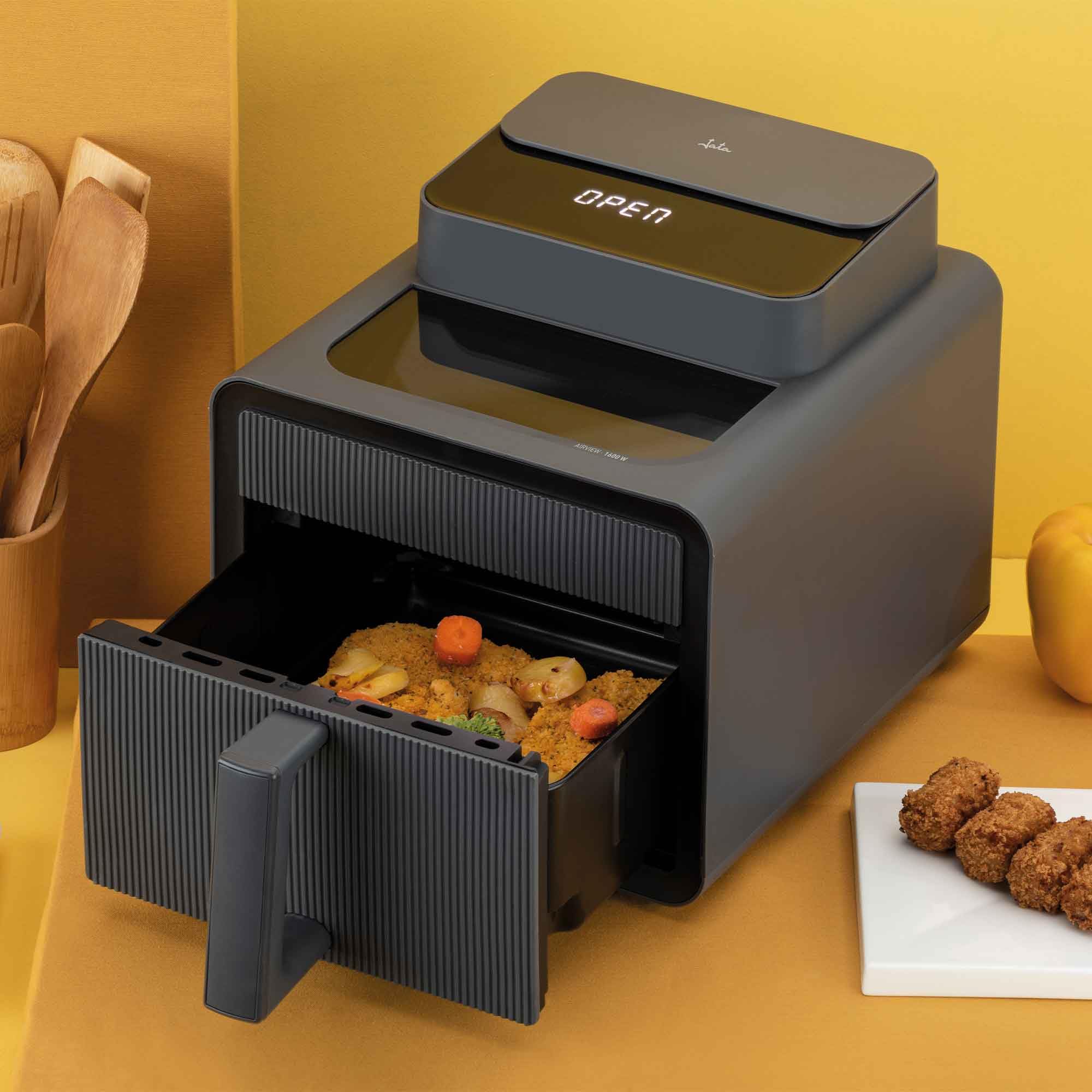 JATA JEFR1270 - Freidora sin Aceite 7L 1600W con Ventana Transparente, Air Fryer Grande con 6 Programas, 200ºC, Cestillo Antiadherente sin BPA, Desconexión Automática