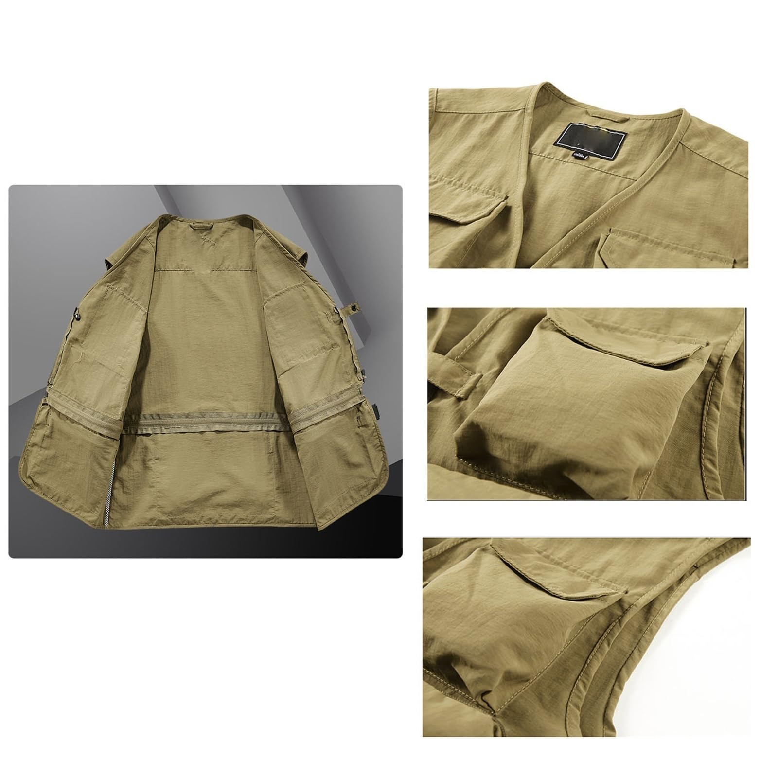 CLSQLXYJZC Gilet Multiuso Da Uomo, Gilet Estivo Traspirante Multitasche Con Patta Cargo E Cerniera Per Lavoro All'aperto Foto, Giacca Estiva Da Viaggio Multiuso Safari, Per Viaggi, Pesca Altro