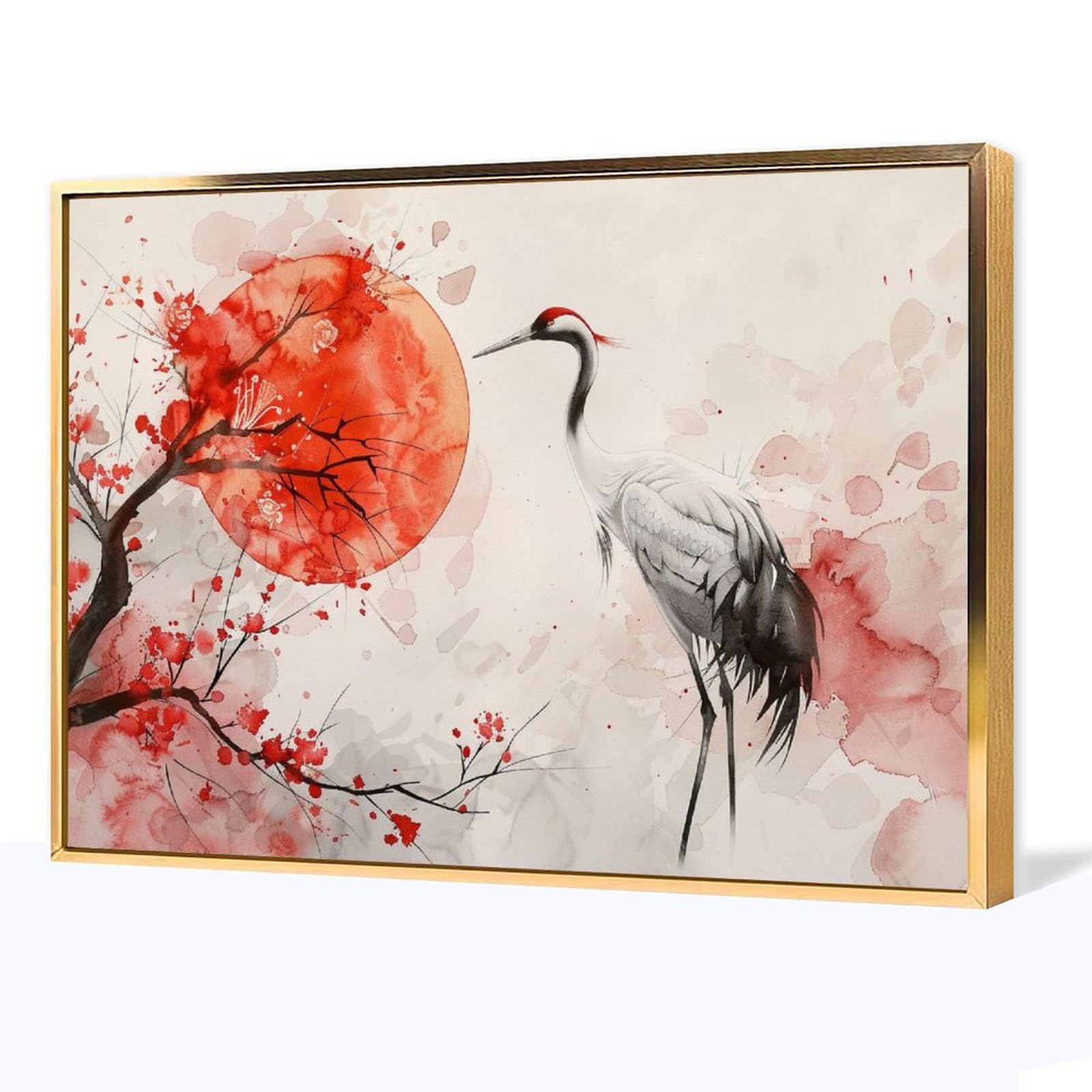 Amazon.co.jp: 絵画 赤い太陽とタンチョウ鶴インテリア 絵画 超リアル