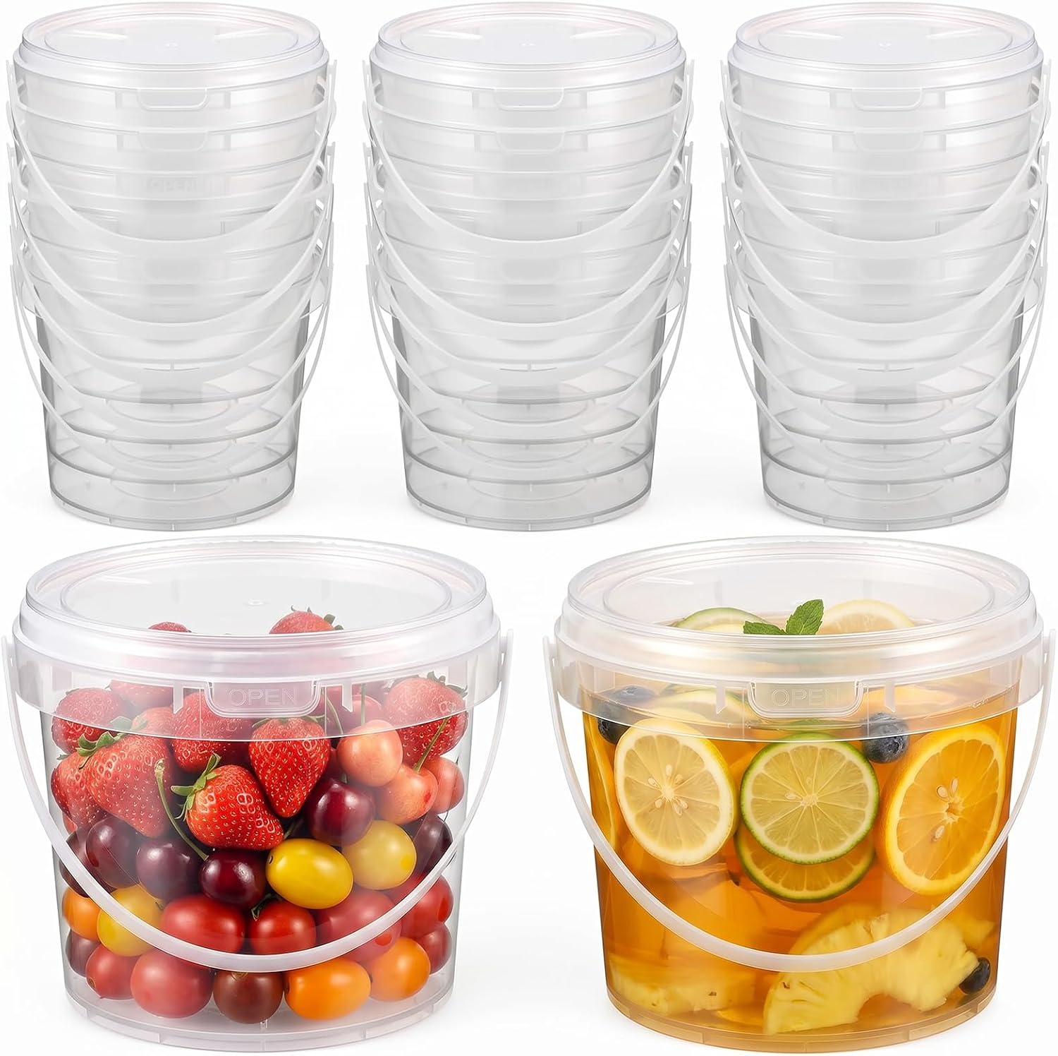 20 Pack Clear Bucket with Lid 1.5L Ice Cream Containers, 50 oz Plastic Storage Tubs with Airtight Seal, Freezer and Microwave Safe Food Grade Buckets for Kitchen Organization