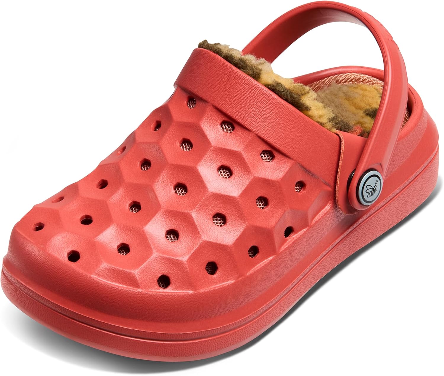 Joybees Kids Varsity Lined Clog - Fur Lined Clogs with Removable Western Sherpa Liner, Everyday Fuzzy Winter Shoes for Girls and Boys, Indoor or Outdoor Red