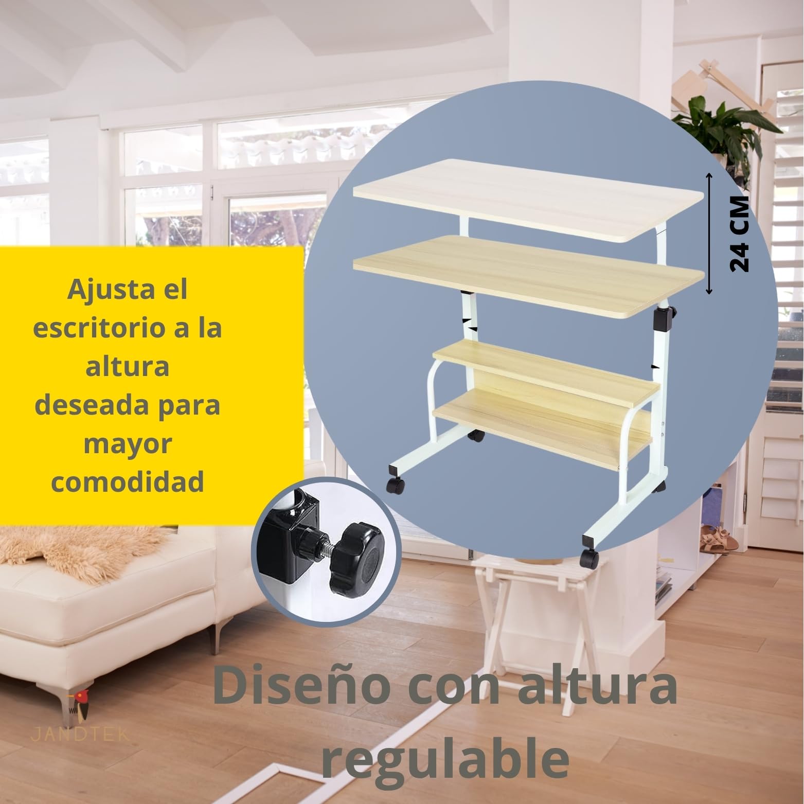 Mesa Ordenador Portátil con Ruedas y Altura Regulable – Escritorio Pequeño para Sofá, Cama y Teletrabajo – Mesa Auxiliar con Estante Inferior para Espacios Reducidos (Marron 80x40)