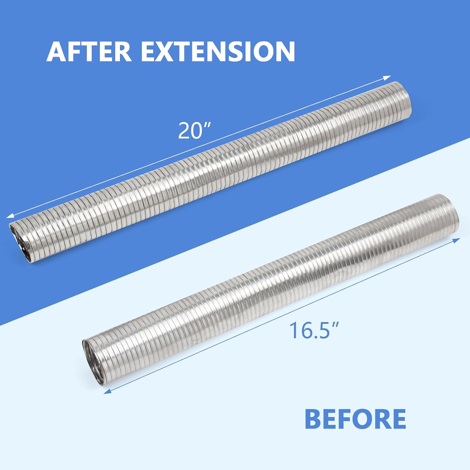 Universal Exhaust Flex Pipe 1.5"[1 1/2"] ID X 16.5"Length 304 stainless steel Exhaust Pipe Can be extended to 20" Comes With Aluminum Foil Tape (2in*75FT),Stainless Steel Cable ties