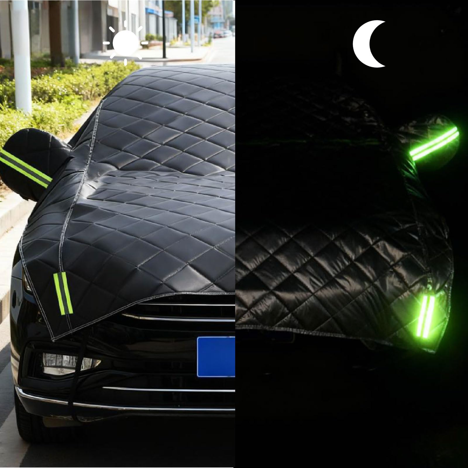 Halbgarage für Auto für Ford Fiesta 7 2017-2021，Halbgarage,Hagelschutzplane Auto Hagelsicher Wasserdicht Staubdicht und Schneesicher,mit Reflektierenden Streifen