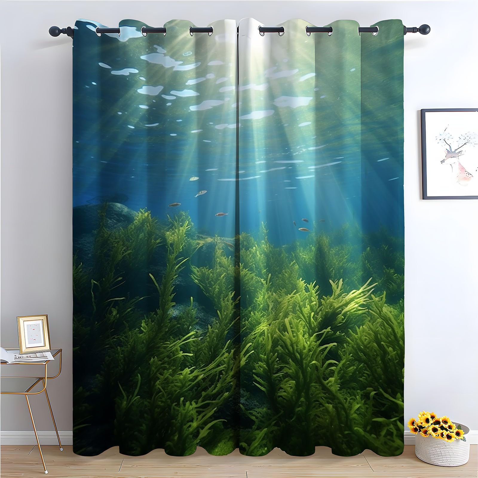 Rideau occultant poissons et algues H140 x L110 cm pour chambre