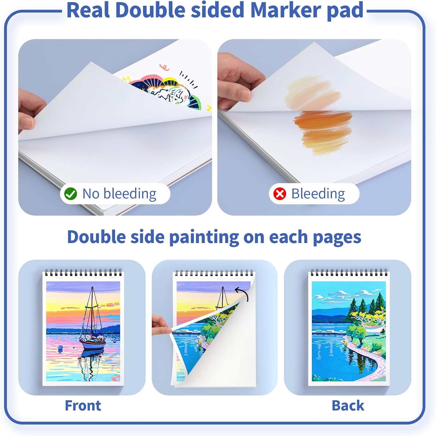 Sanjoki Premium Marker Pad, 48 Sheets, 180gsm, 8.3" x 11.7", Dual Sided Painting, Acid and Lignin Free, Bleedproof, Professional Grade