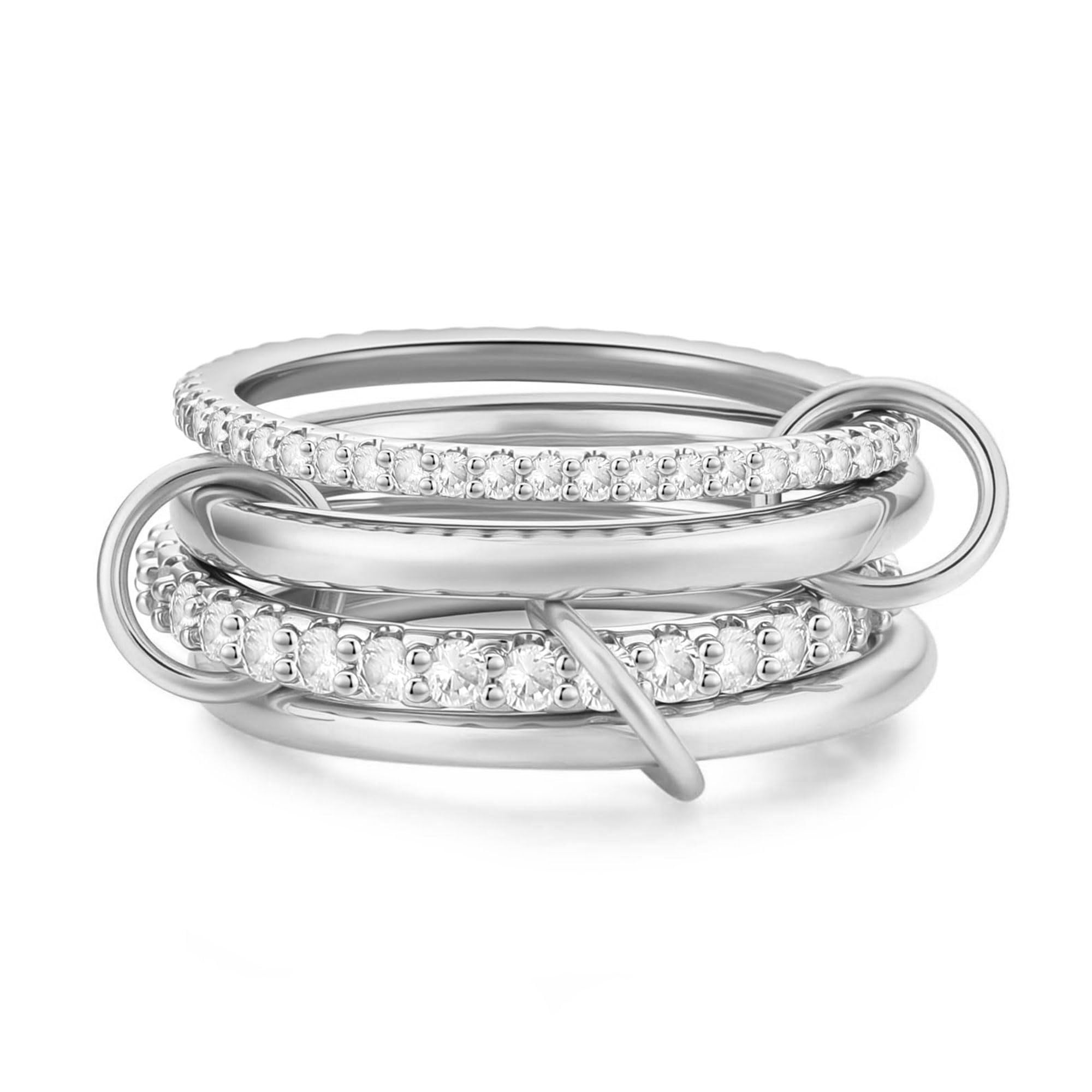 Moiegouct 14K Gold Interlocking Stackable Rings for Women – Silver Gold Stack Ring Set with CZ, Two Tone Interlocked Stacked Ring, Multi-layer