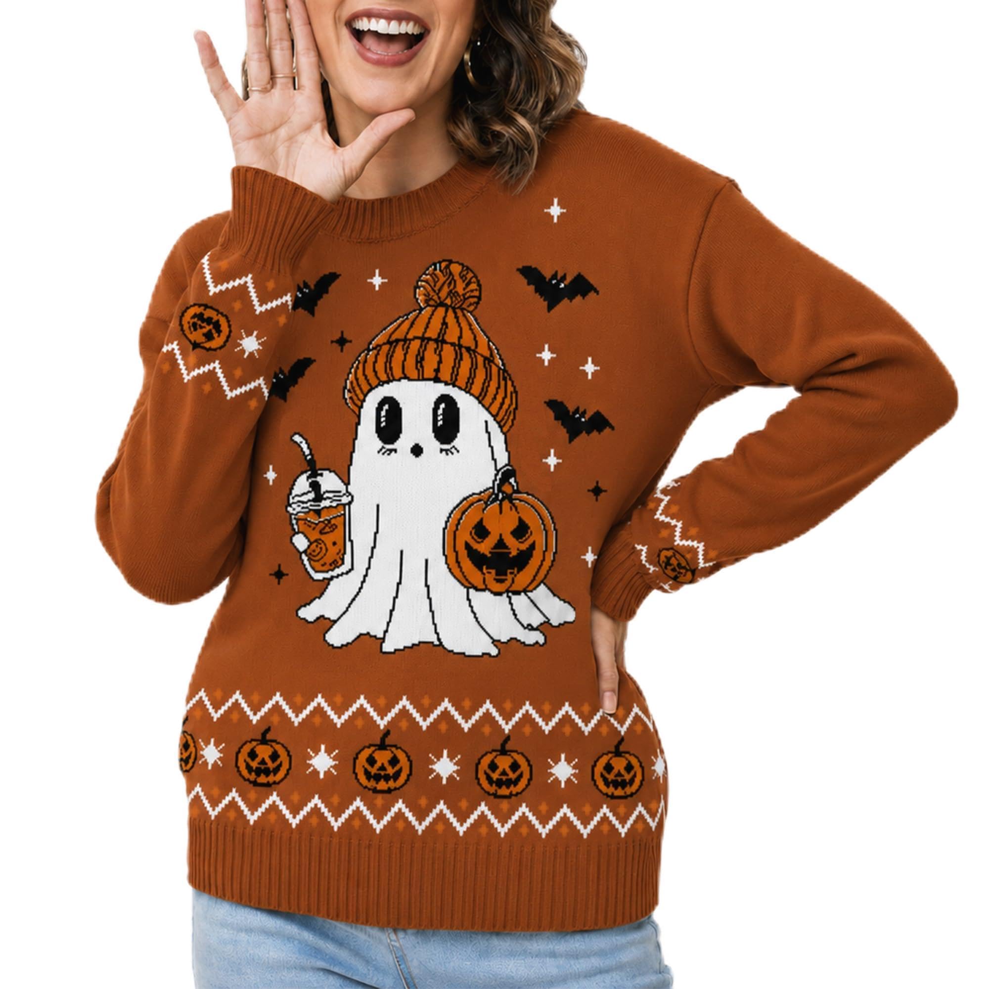 Halloween Sweaters for Women: Ghost Pumpkin Costume Knit Pullover