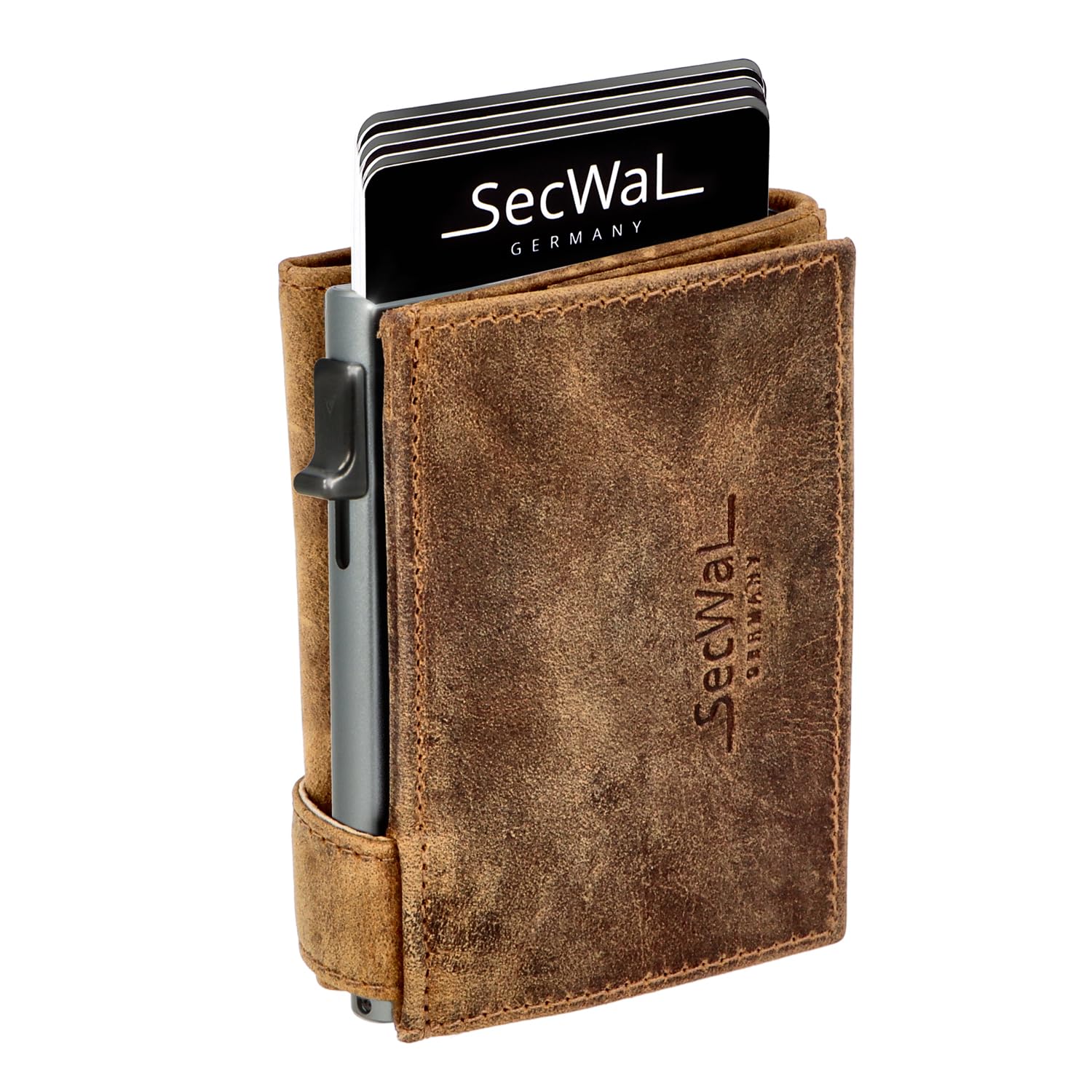 SecWal Kartenetui mit XXL Münzfach Druckknopf inkl. Geschenkbox - Made in Germany - Geldbörse inkl. Ebook für Damen und Herren - RFID Schutz Geldbeutel mit Wiener Schachtel (Hunter Braun)