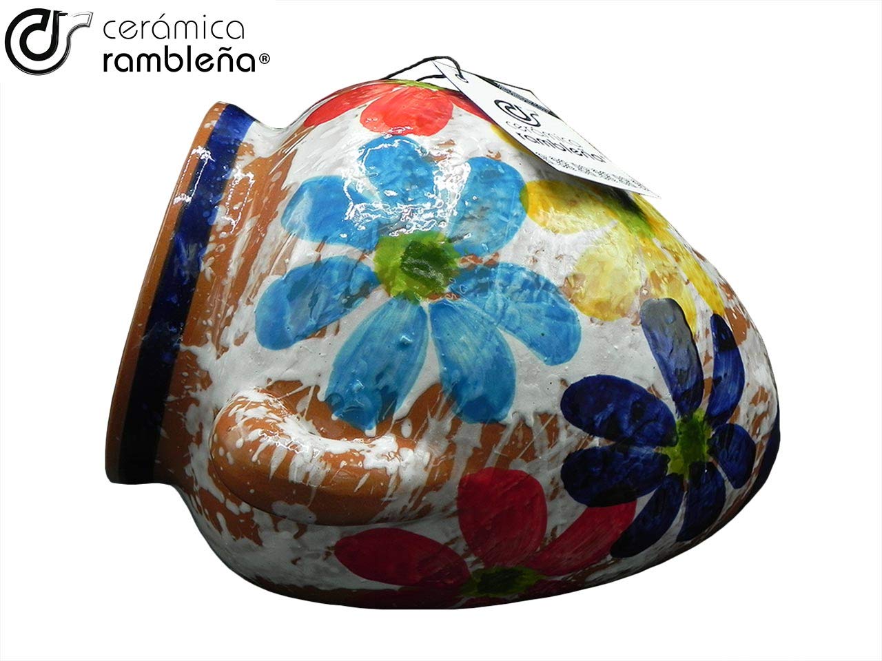 CERÁMICA RAMBLEÑA | Maceta Colgante orza | Maceta de Barro para Colgar | Maceta Pared | Patios de Córdoba Decorado Primavera | 100% Decorada a Mano | 25x26x18 cm