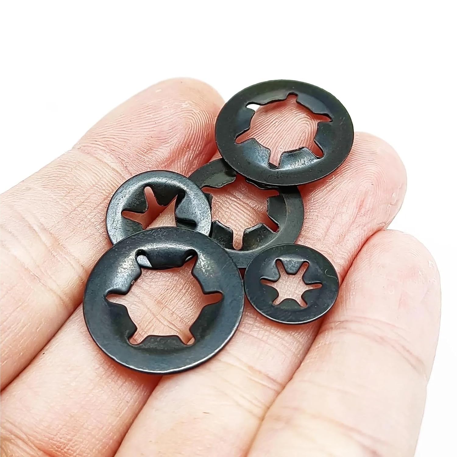 Star Washers 700Pcs Mix M2.5-10 External Circlip Self-Lock Retaining Clip Shaft Bearing Snap Ring Kit Set(Black+Silver)