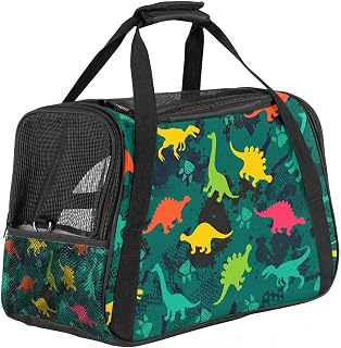 Transportador de mascotas con diseño de dinosaurio, color verde, con cara suave para mascotas, para gatos, perros, cachorros, cómodo, portátil, plegable, bolsa para mascotas, aprobada por aerolíneas