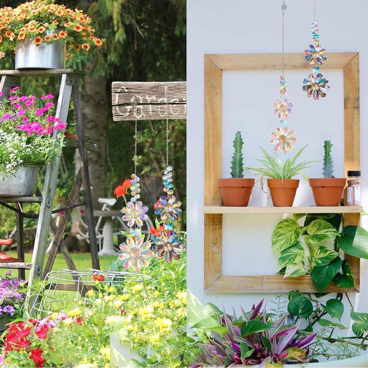 2 PCS Crystal Flower Sun Catcher Prisms Colorful Suncatcher Hanging Ornament Crystals Sunflower Rainbow Maker Suncatchers for Windows Hanging Indoor Outdoor Balcony Aesthetic Home Patio Garden Decor - Image 5