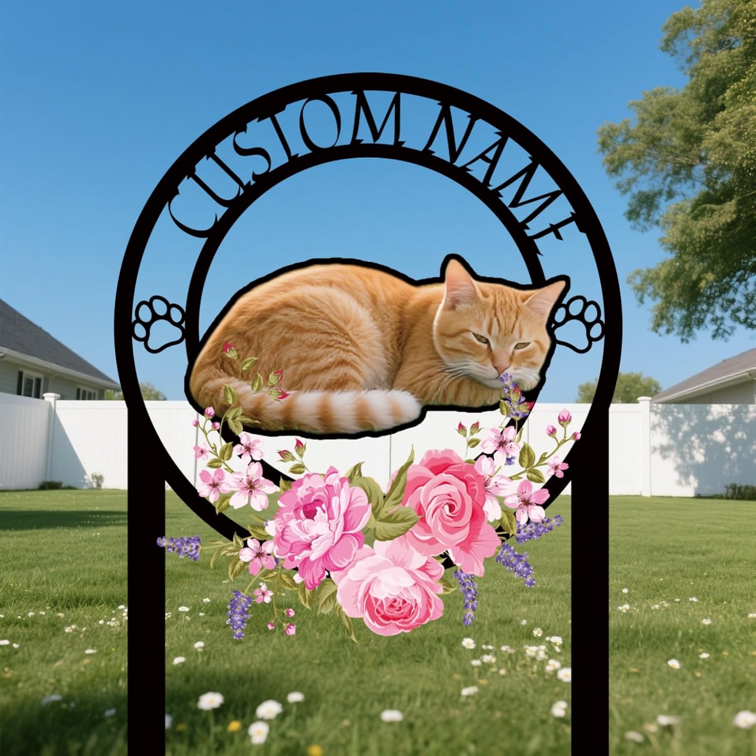 Custom Metal Pet Grave Markers Tombstone, Personalized Cat Headstones Memorial Stake, Outdoor Tombstone for Grave Remembrance Plaque for Graveside or Yard, Pets Loss Gifts, Metal Garden Sign