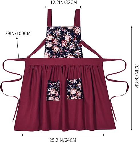 Miniatura 5 de Delantal vintage para mujer con bolsillos, delantales florales para cocinar, hornear, jardinería