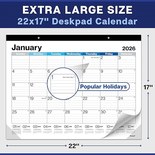 Miniatura 2 de Dunwell Calendario de escritorio 2026 de 22 x 17 pulgadas (azul), 22 x 17 pulgadas, calendario mensual grande de escritorio o colgante de pared,