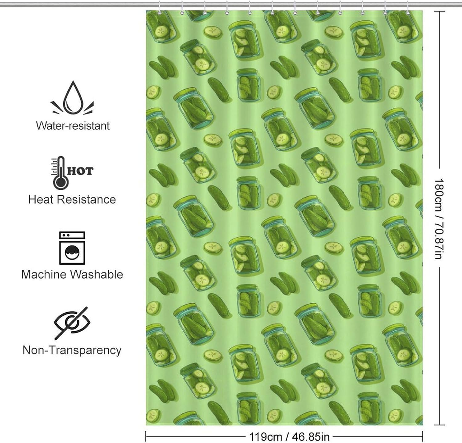 Pickle Jar Print Shower Curtain 46.85x70.87Inch（119x180cm） Polyester Bath Curtain Shower Curtains Printed Decorative