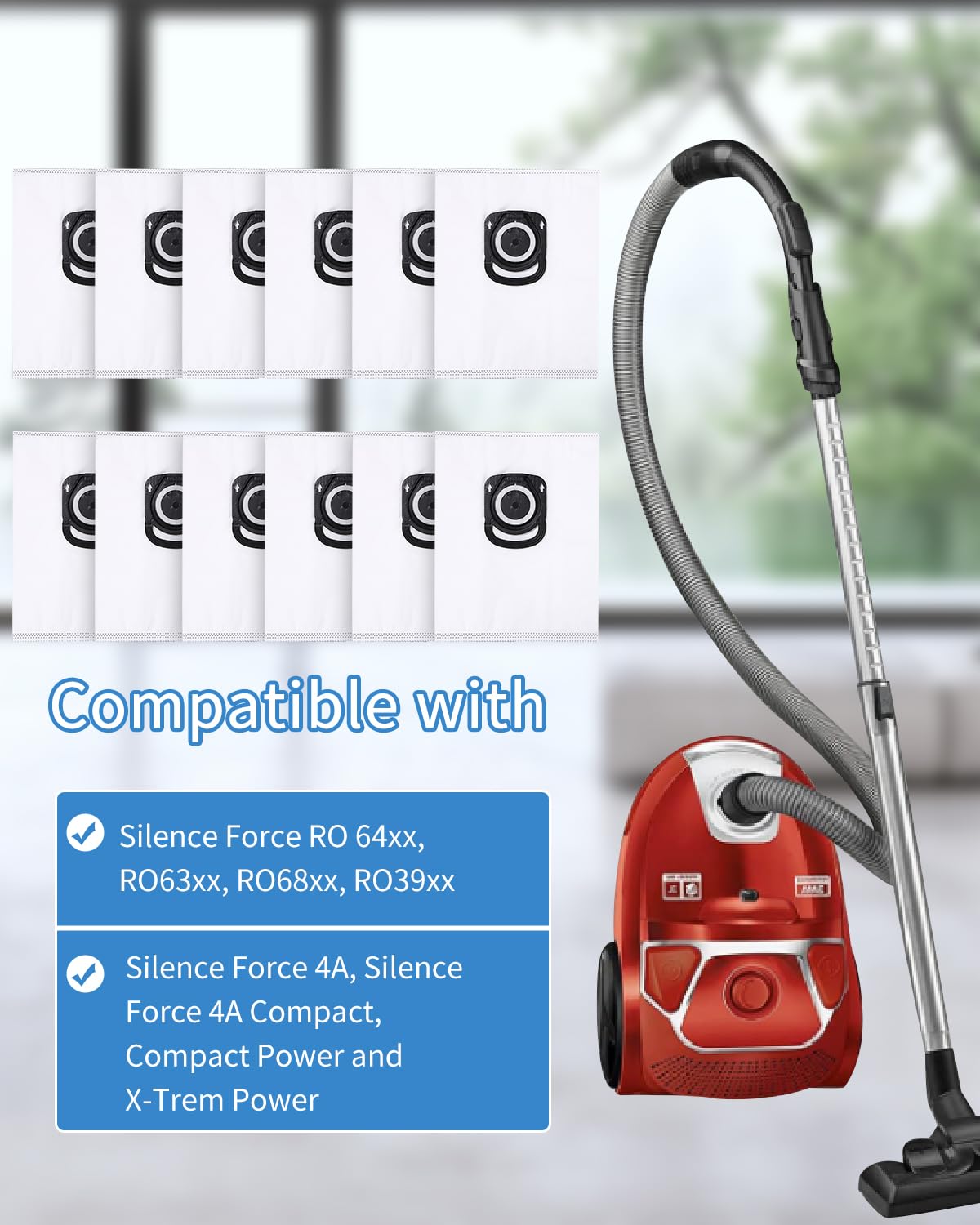 12 bolsas para aspiradora Rowenta Hygiene+ ZR200520, ZR200720, ZR200920, Compact Power, X-Trem Power y Silence Force