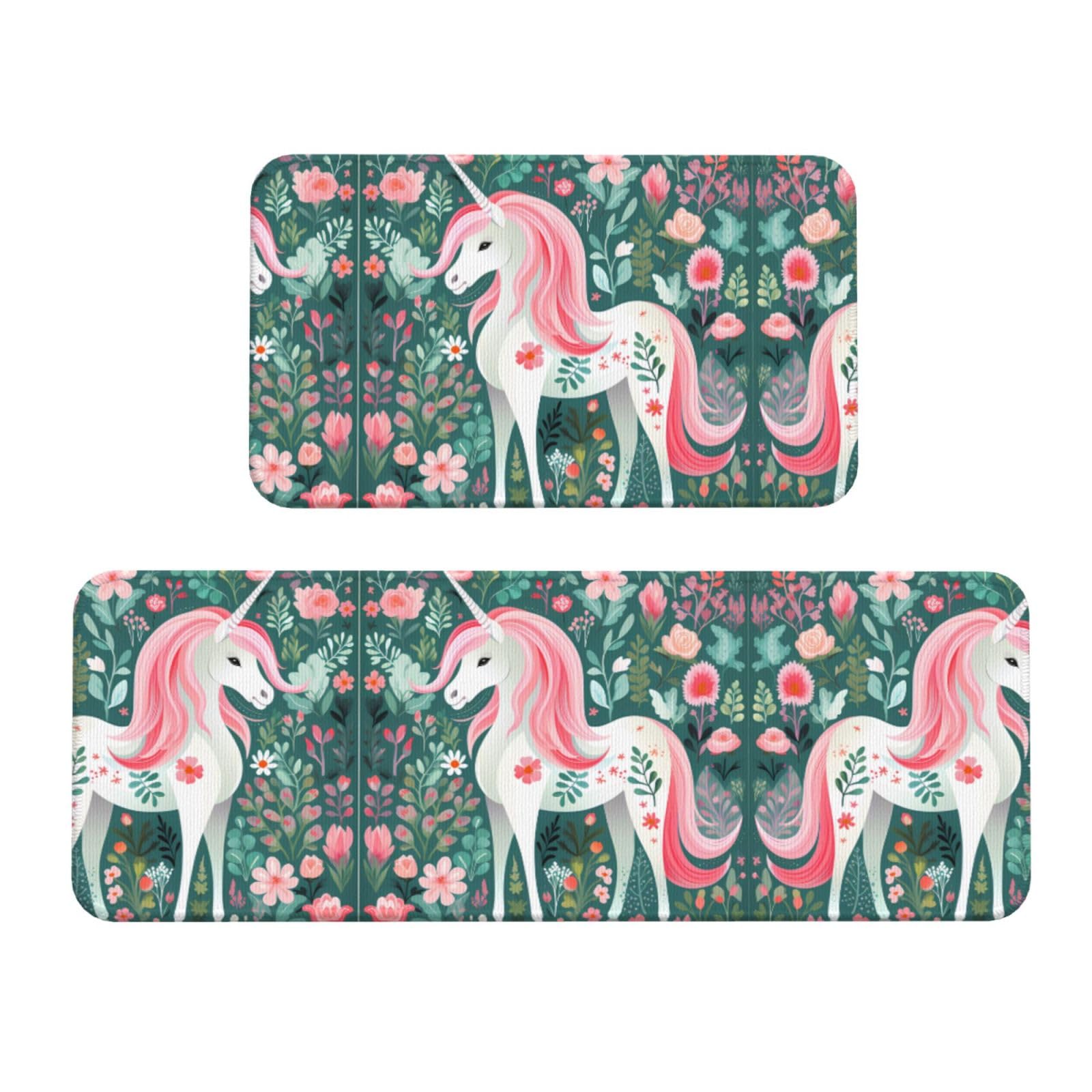 Alfombras para cocina antideslizantes de unicornio rosa para lavado y entrada