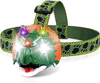Triceratops LED Headlamp - Dinosaur Headlamp for Kids Camping Essentials | Dinosaur Toy Head Lamp Flashlight for Boys Girls or Adults | Ideal Gift for Birthday, Halloween, Christmas, New Year