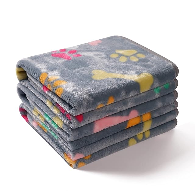 luciphia 3 Piezas de Paquete Mantas para Perros Gatos Mascotas Paños Estampados y Suaves Patte Os Grise Large…