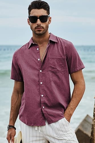 Miniatura 48 de JMIERR Camisas de vestir a rayas con botones y manga corta para hombre
