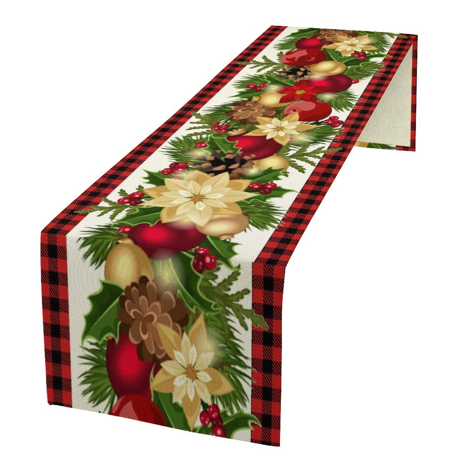 Christmas Table Runner, Red and Black Buffalo Check Plaid Seasonal Winter Xmas Holiday Famhouse Cottage Dinner Runner for Home Kitchen Dining Table Decoration 13"x36" — image 1