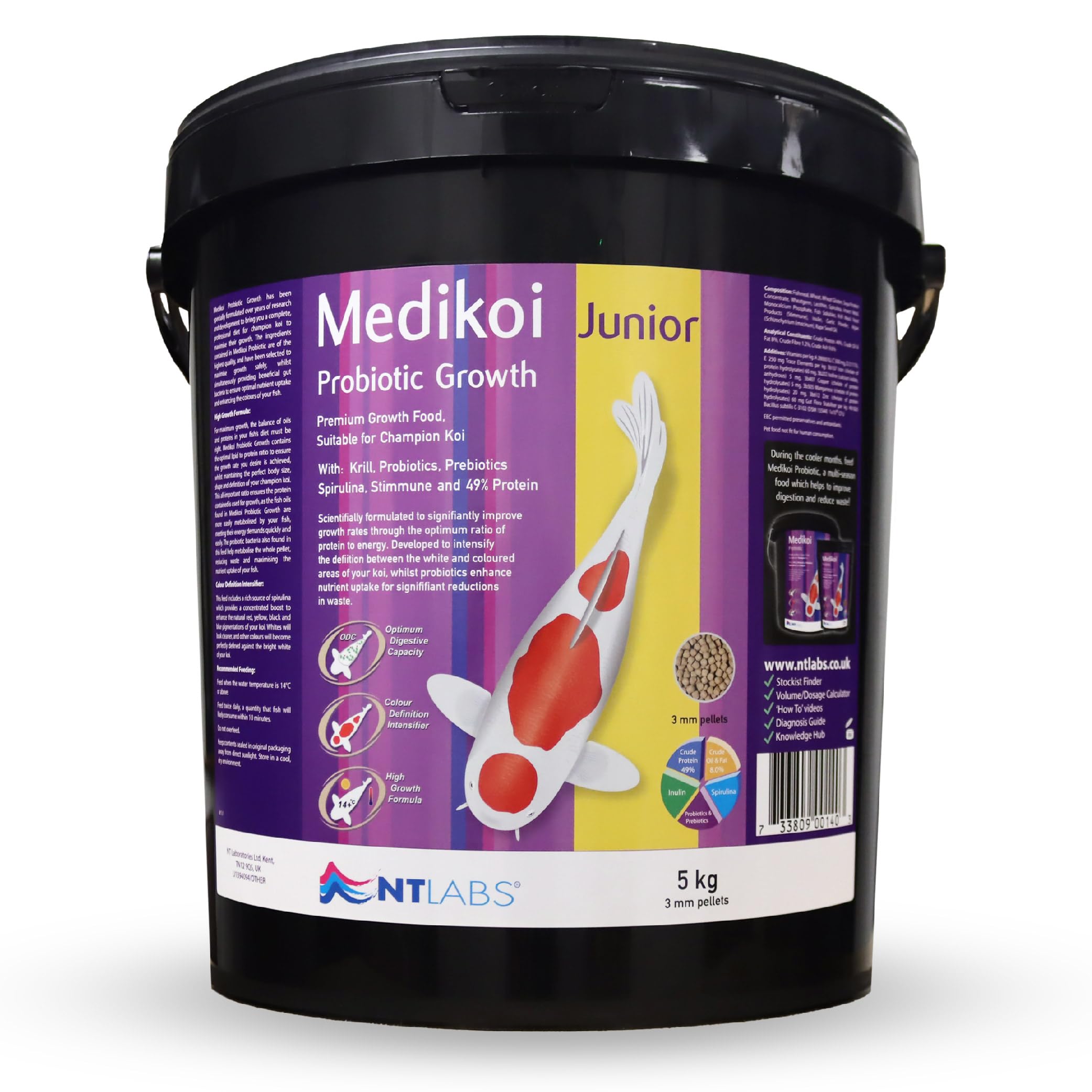 NT Labs Medikoi Probiotic Growth, Complete Feed For All Pond Fish, Ideal For Late Spring and Summer Feeding, High Protein Fish Feed, Maintains Immune System, Koi Fish Food (5 kg)(3 mm)