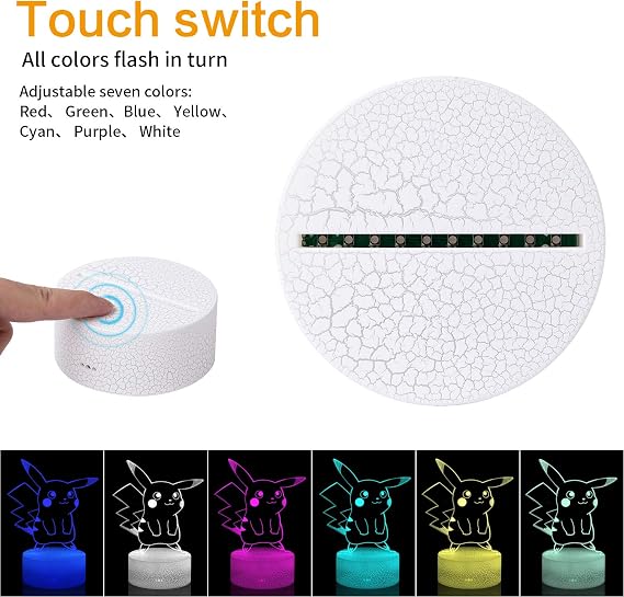 3D Illusion LED Night Light,7 Colors Gradual Changing Touch Switch USB Table Lamp for Holiday Gifts or Home Decorations [Energy Class G]