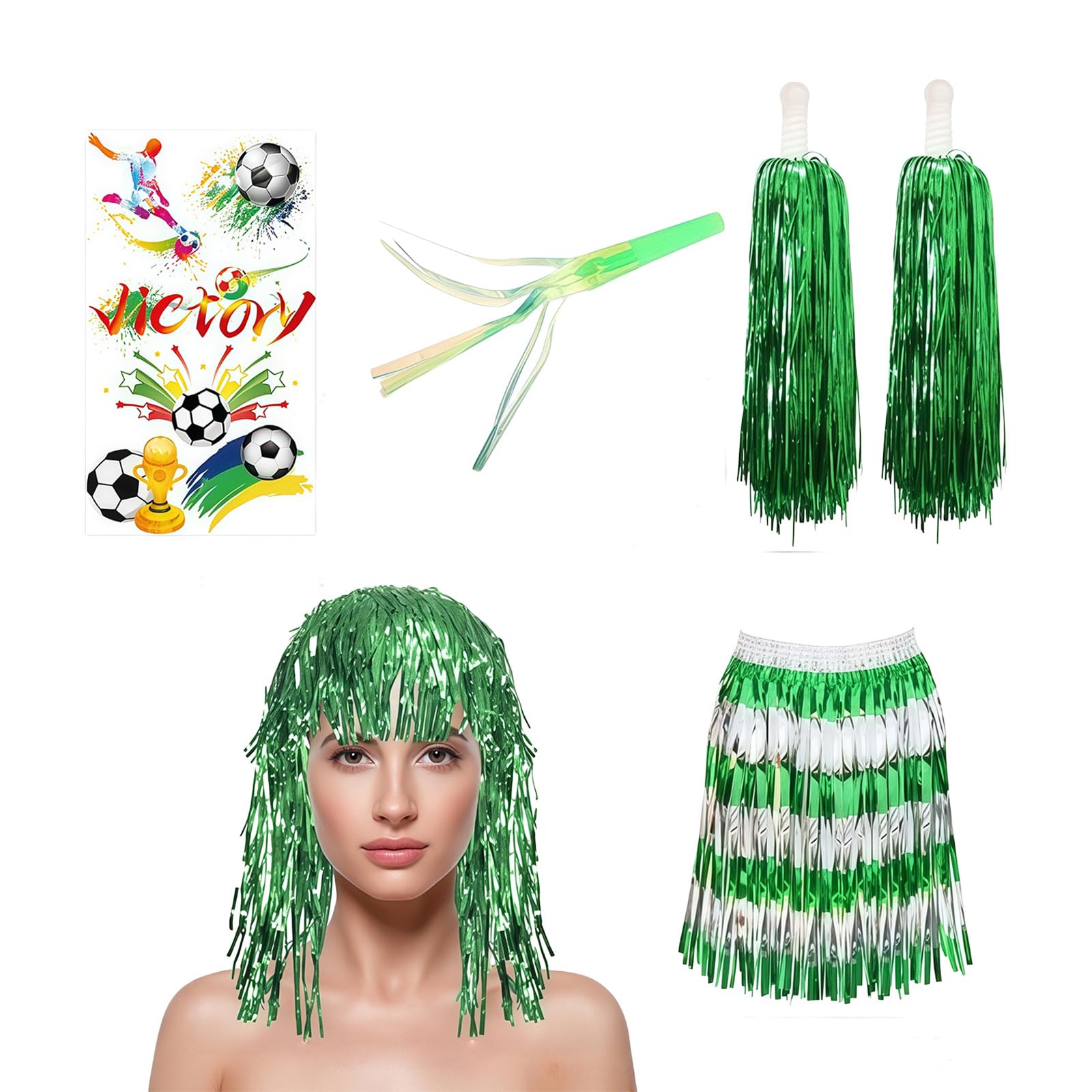 Limtula Exciting International Tournament Celebration Decor Combo with Light Up Green Attachments Wearable Items for Sports Enthusiasts Party Decor