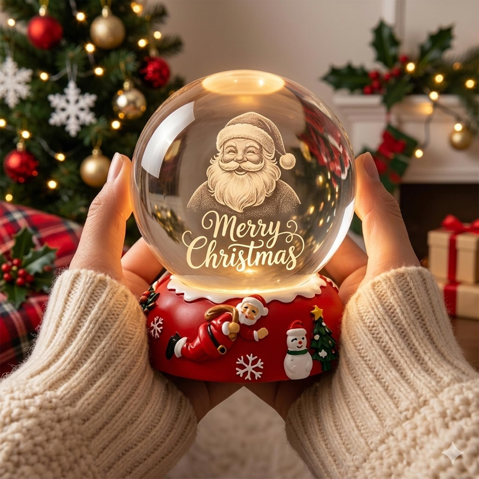 Personalised 3D Crystal Ball, Engraved Photo, Text, Pregnancy Gift for Mum (Christmas-Themed Snow Globe)