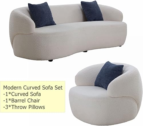 Miniatura 5 de KEVINSPACE Sofá curvo de 101 pulgadas, sofá moderno de tela Boucle de 4 asientos, sofás de lujo con respaldo curvado color crema para sala de estar,