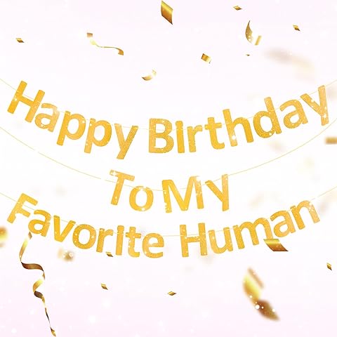 Mens Happy Birthday Decorations Pre-Strung Happy Birthday To My Favorite Human Banner for Husbands Dads Male Friends(Gold)