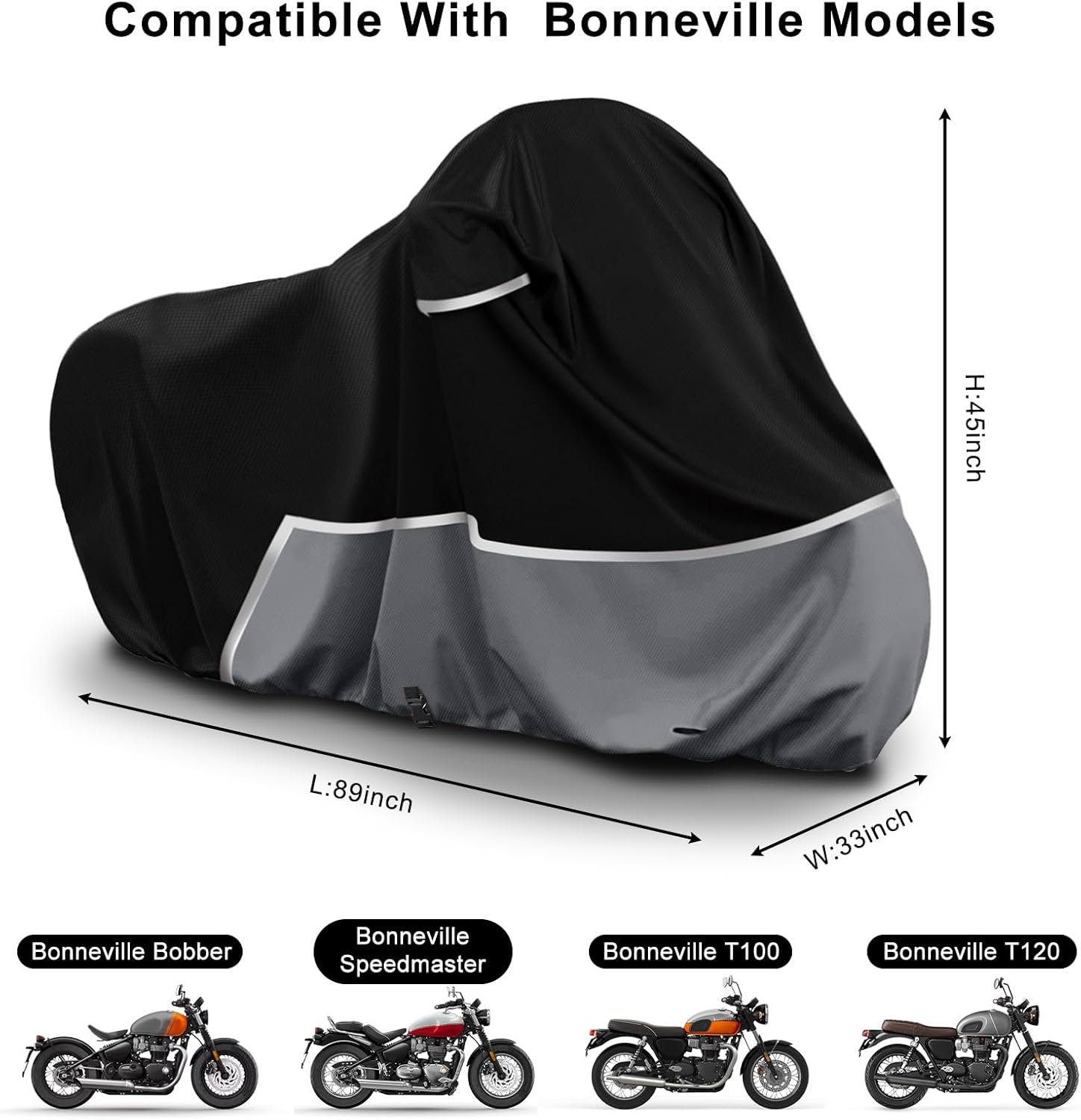 Waterproof Motorcycle Cover Compatible with Triumph Bonneville Bobber/Speedmaster/T100/T120, 420D Oxford Cloth Motorcycle Cover for Snow Rain Dust Protection